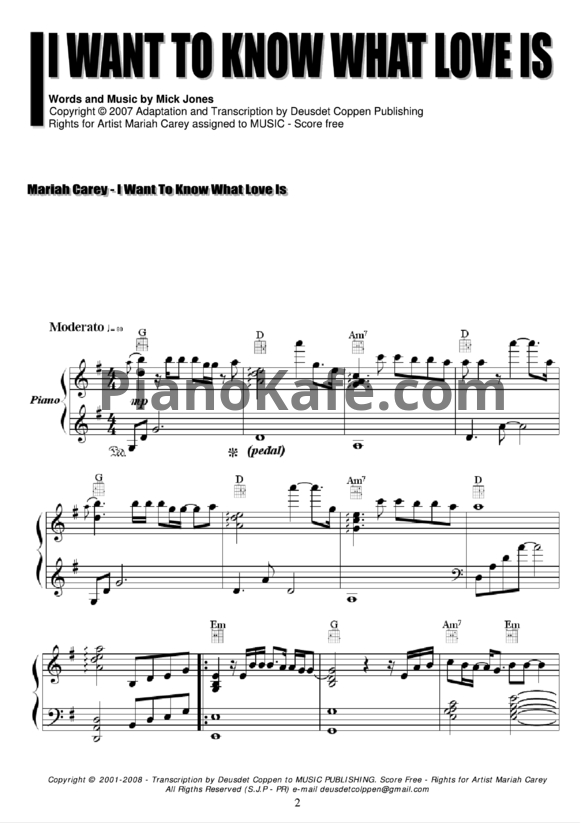 Ноты Mariah Carey - I want to know what love is (Версия 2) - PianoKafe.com