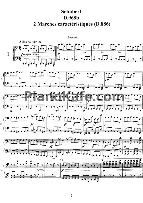 Ноты Франц Шуберт - 2 марша до мажор для фортепиано в 4 руки (D 886) - PianoKafe.com