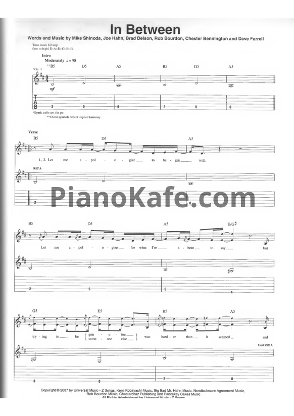 Ноты Linkin Park - In between (Версия 2) - PianoKafe.com