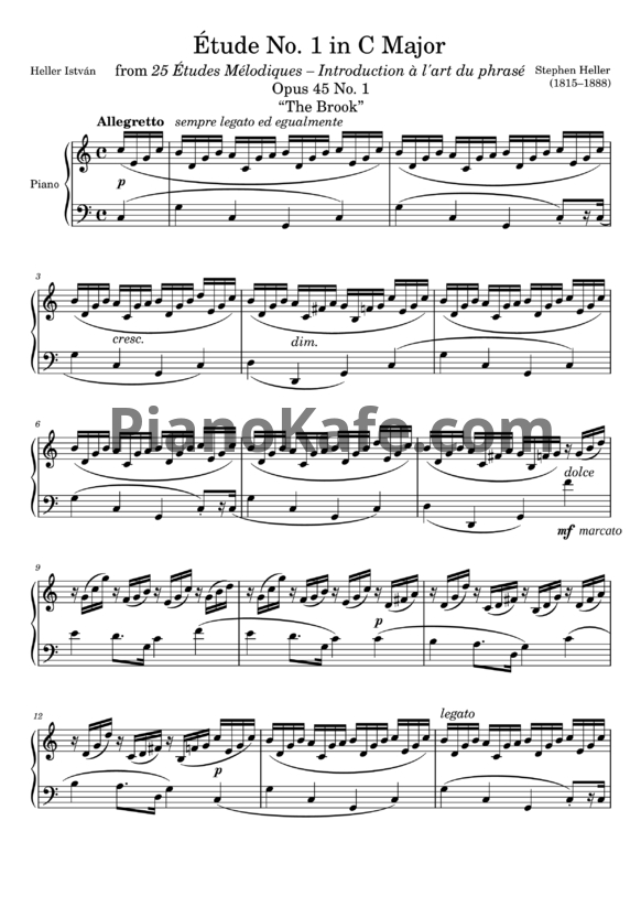 Ноты Стефан Хеллер - Этюд (Op. 45, №1) до мажор - PianoKafe.com