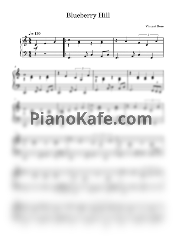 Ноты Vincent Rose - Blueberry Hill (Легкая версия) - PianoKafe.com