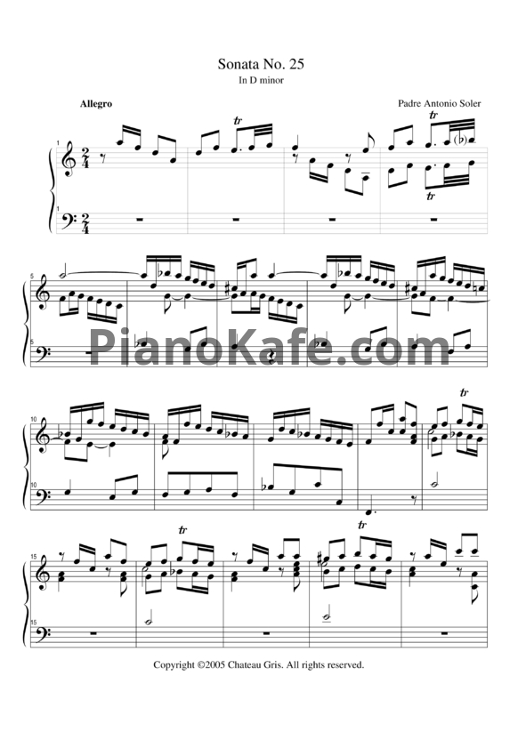 Ноты Antonio Soler - Sonata No. 25 in D minor - PianoKafe.com