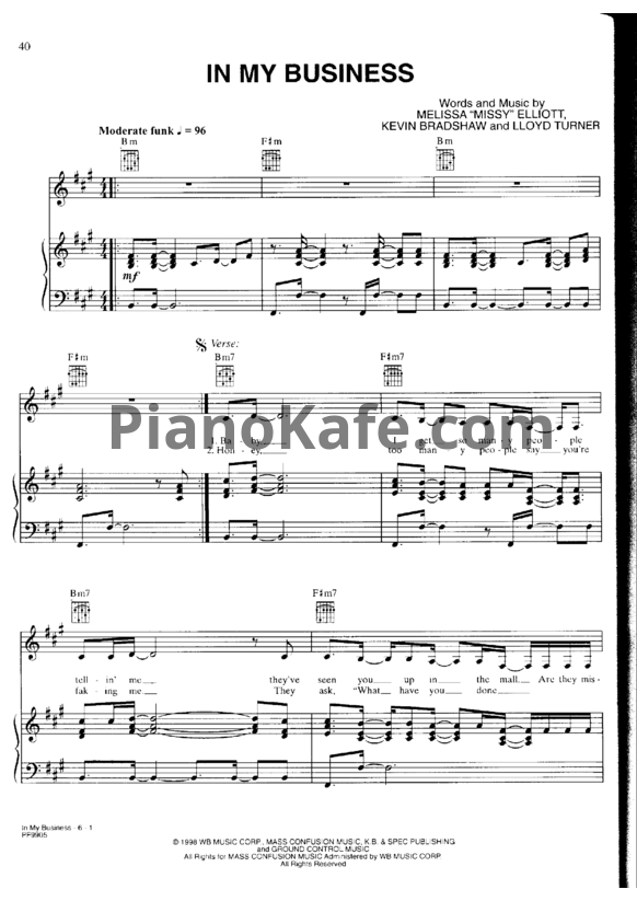 Ноты Whitney Houston - In my business - PianoKafe.com
