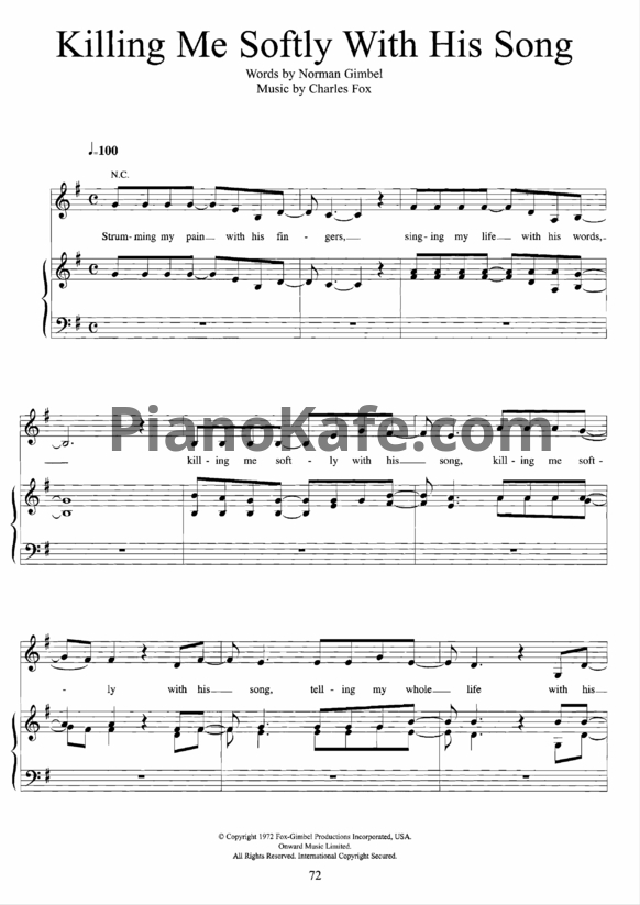Ноты Charles Fox - Killing me softly with his song (Версия 4) - PianoKafe.com
