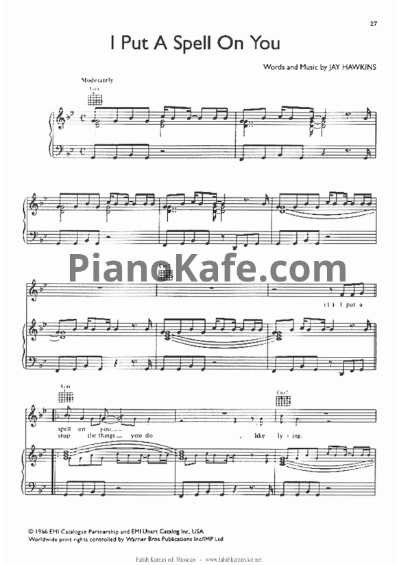 Ноты Jay Hawkins - I put a spell on you - PianoKafe.com