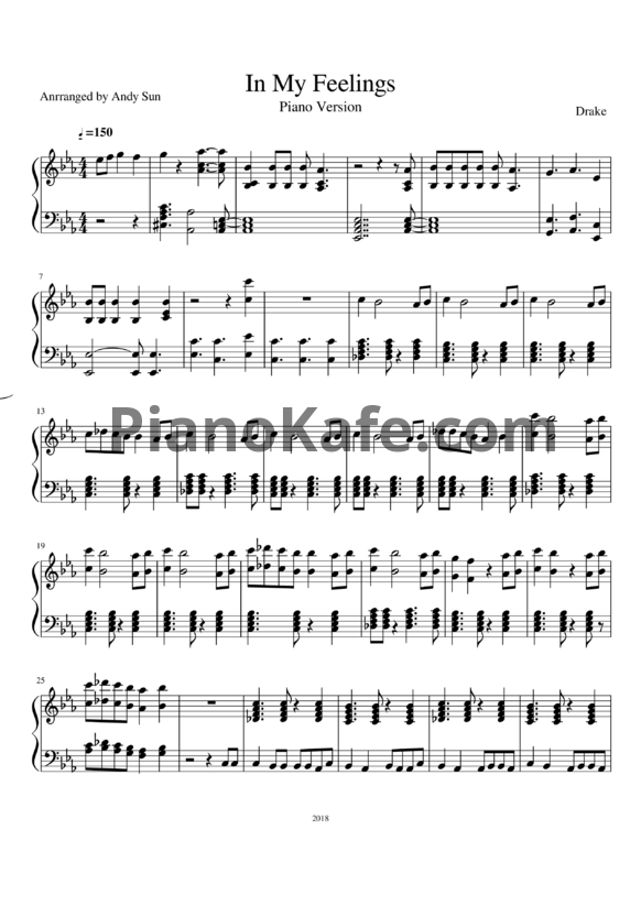 Ноты Drake - In my feelings - PianoKafe.com