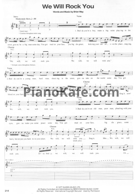 Ноты Queen - We will rock you (Версия 2) - PianoKafe.com