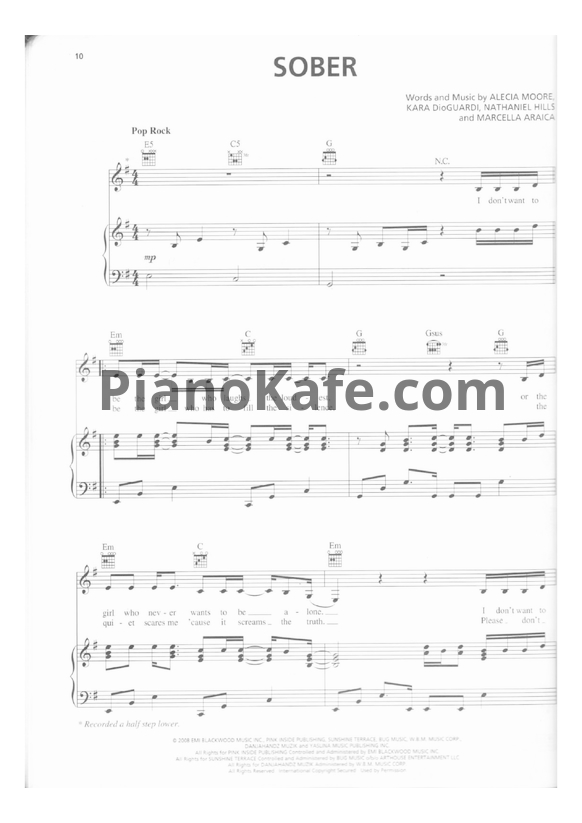 Ноты Pink - Sober - PianoKafe.com