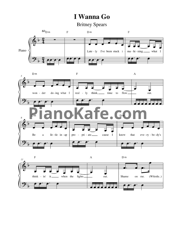 Ноты Britney Spears - I wanna go - PianoKafe.com