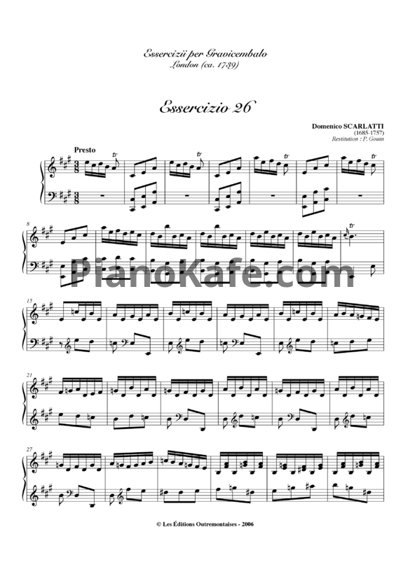 Ноты Д. Скарлатти - Соната K26 - PianoKafe.com