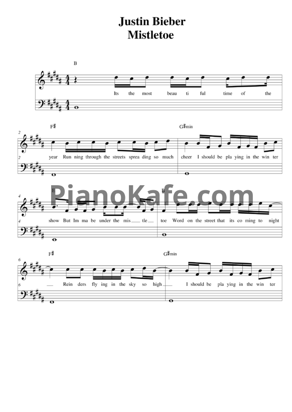 Ноты Justin Bieber - Mistletoe - PianoKafe.com
