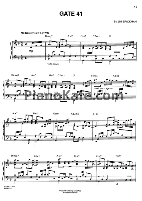 Ноты Jim Brickman - Gate 41 - PianoKafe.com