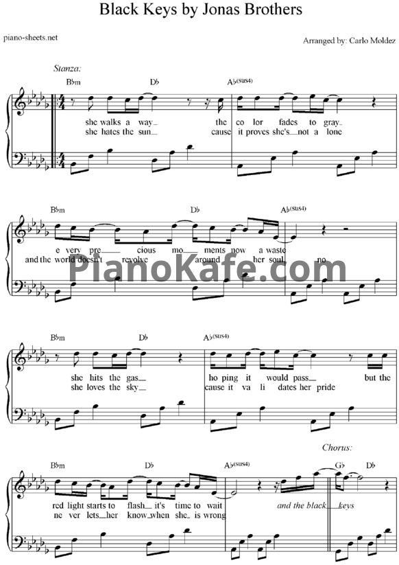 Ноты Jonas Brothers - Black keys - PianoKafe.com