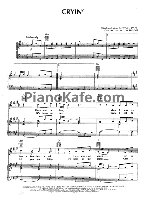 Ноты Aerosmith - Cryin' - PianoKafe.com