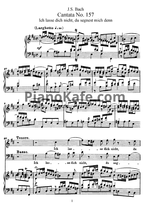 Ноты И. Бах - Кантата №157 "ich lasse dich nicht, du segnest mich denn" (BWV 157) - PianoKafe.com