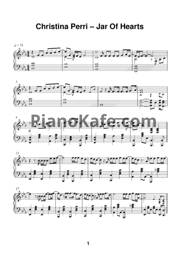 Ноты Christina Perri - Jar of hearts - PianoKafe.com