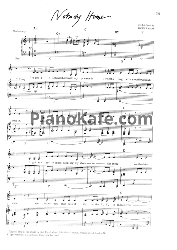 Ноты Pink Floyd - Nobody home (Guitar tabs) - PianoKafe.com