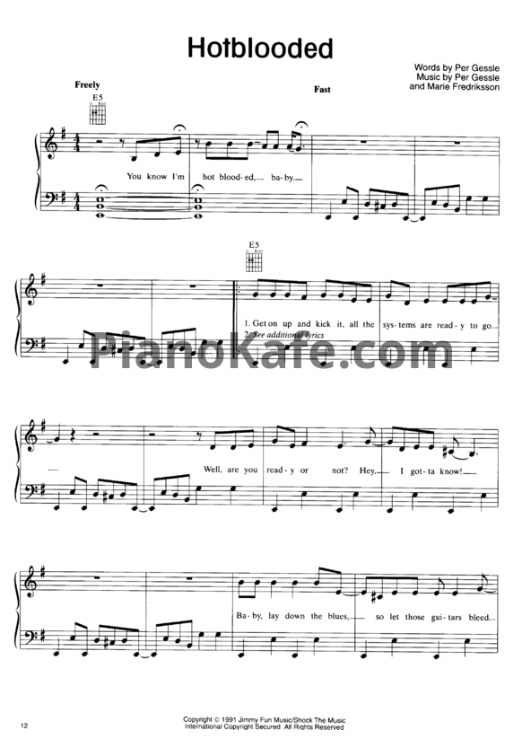 Ноты Roxette - Hotblooded - PianoKafe.com
