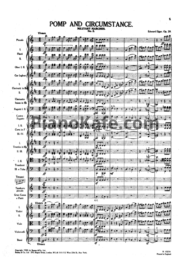 Ноты Эдуард Элгар - Помпезный и церемониальный марши №5 (Op. 39, Партитура) - PianoKafe.com