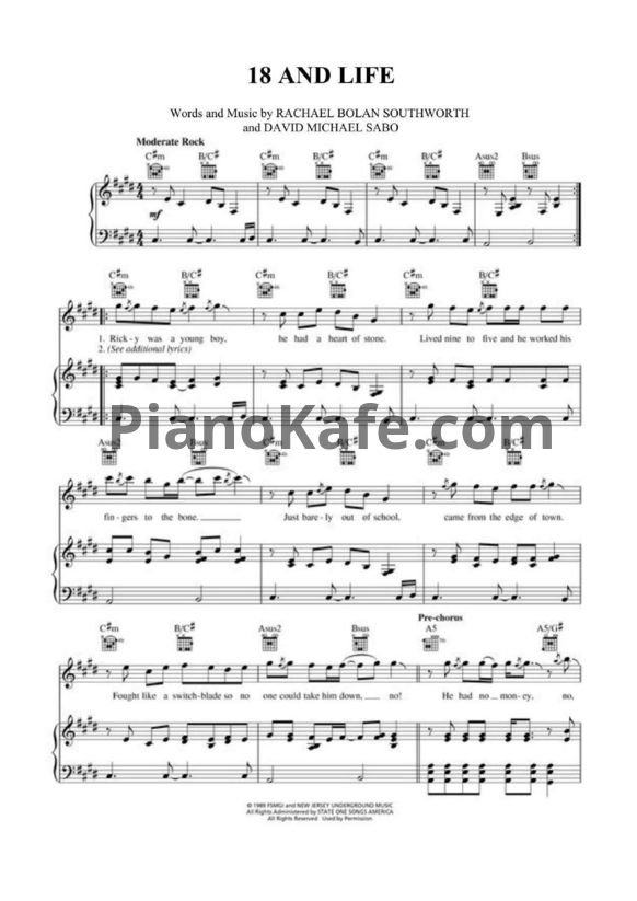 Ноты Skid Row - 18 and life - PianoKafe.com