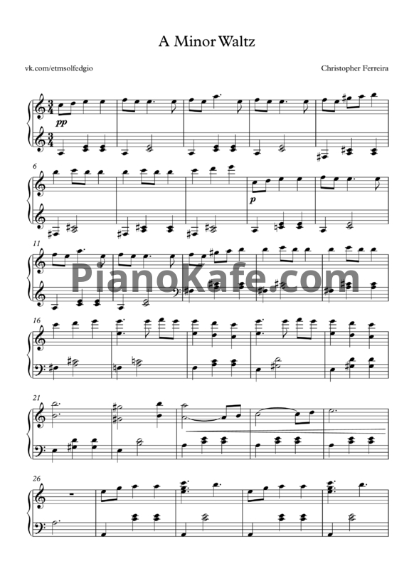 Ноты Christopher Ferreira - A minor waltz - PianoKafe.com