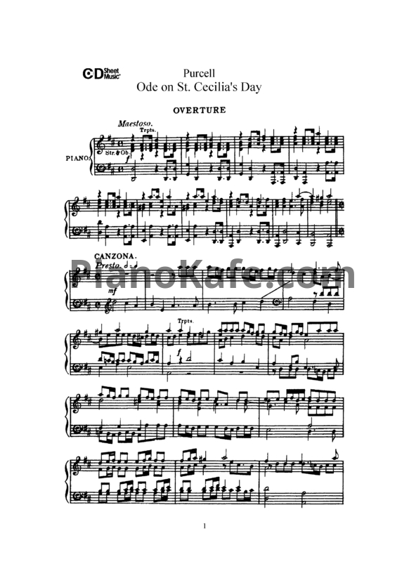 Ноты Генри Пёрселл - Ода на день Святой Цецилии (Клавир) - PianoKafe.com