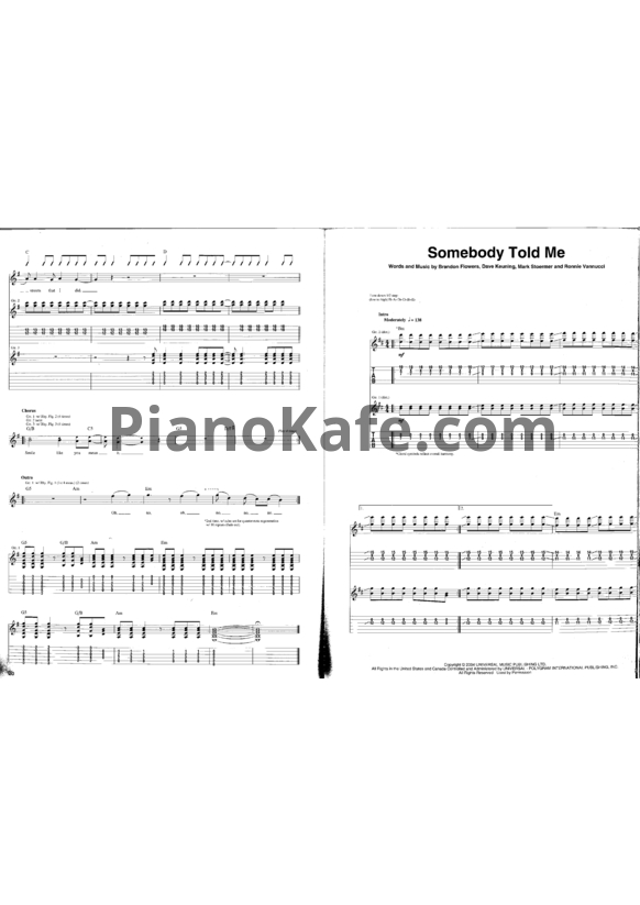 Ноты The Killers - Somebody told me - PianoKafe.com