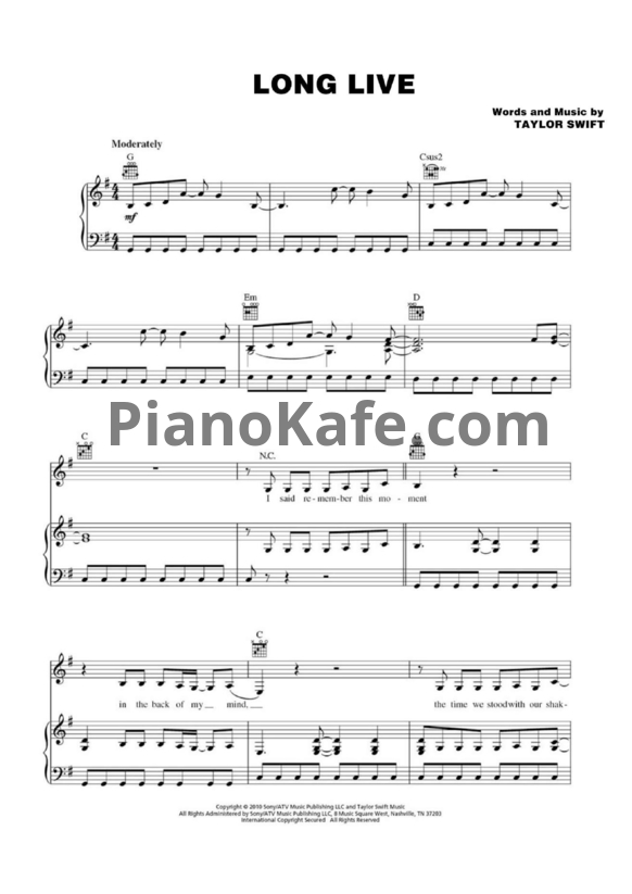 Ноты Taylor Swift - Long live - PianoKafe.com