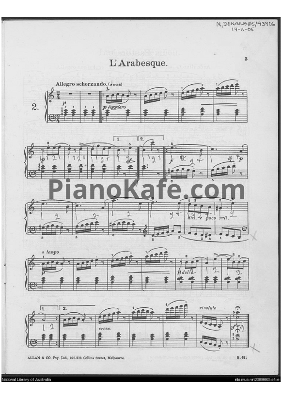 Ноты Фридрих Бургмюллер - Этюд L'Arabesque (Op. 100, №2) - PianoKafe.com