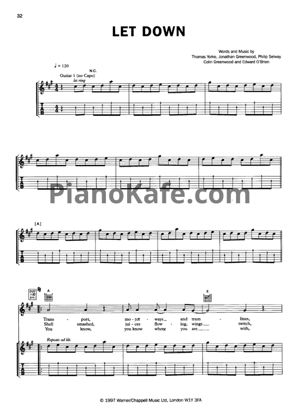 Ноты Radiohead - Let down - PianoKafe.com
