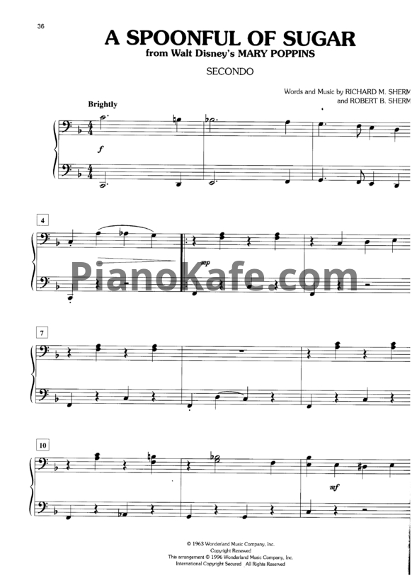 Ноты Richard M. Sherman - A spoonful of sugar (для 2 фортепиано) - PianoKafe.com