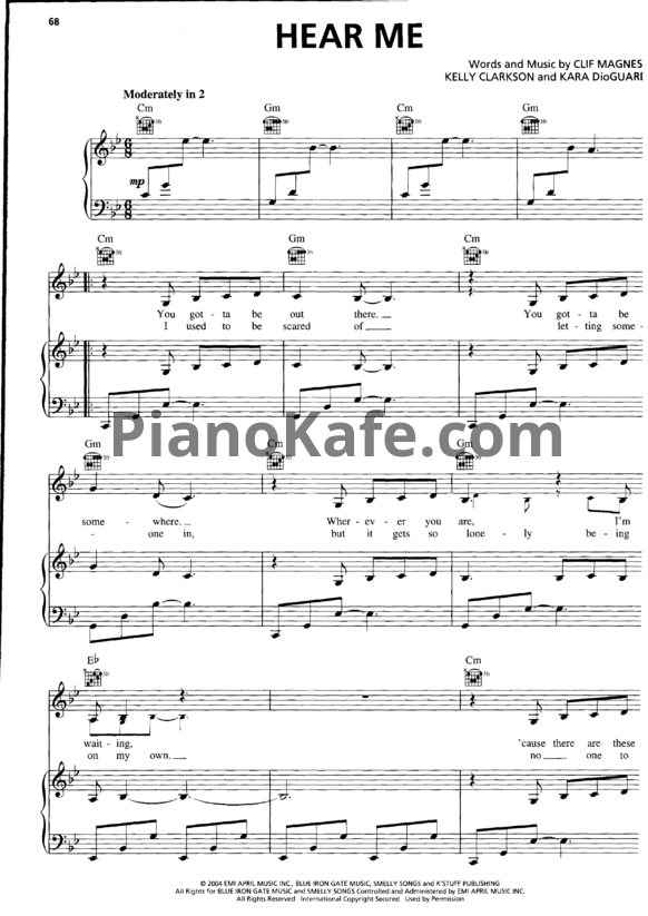 Ноты Kelly Clarkson - Hear me - PianoKafe.com