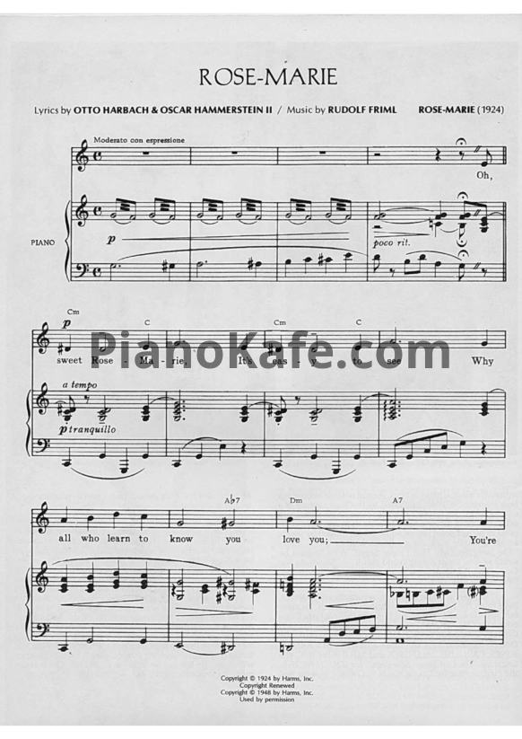 Ноты Rudolf Friml - Rose-Marie (Клавир) - PianoKafe.com