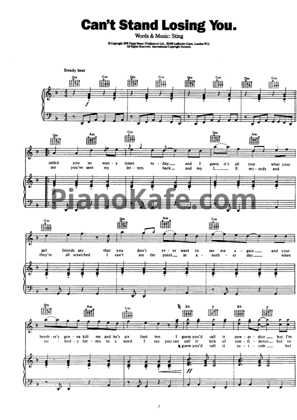 Ноты The police - Can't stop loving you - PianoKafe.com