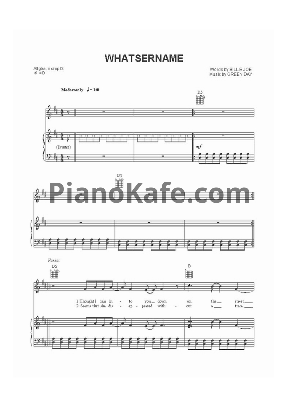 Ноты Green Day - Whatsername - PianoKafe.com