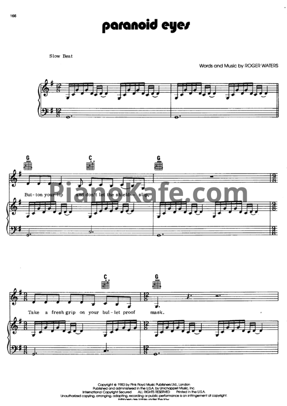 Ноты Pink Floyd - Paranoid eyes - PianoKafe.com