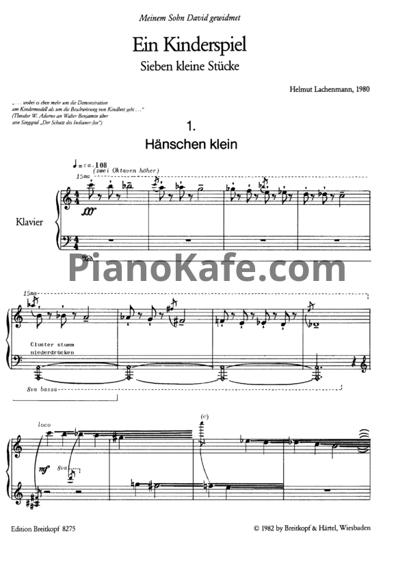 Ноты Helmut Lachenmann - Ein kinderspiel, sieben kleine stucke - PianoKafe.com