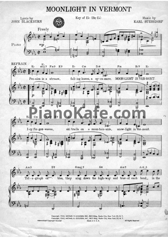 Ноты Frank Sinatra - Moonlight in Vermont - PianoKafe.com