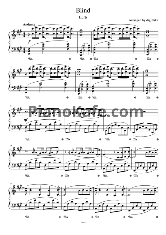 Ноты Hurts - Blind - PianoKafe.com