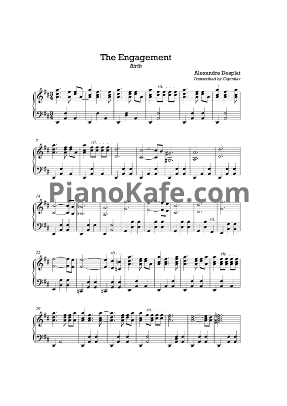 Ноты Alexandre Desplat - The engagement - PianoKafe.com