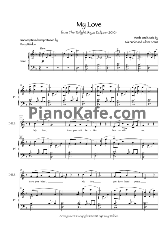 Ноты Sia - My love (Версия 2) - PianoKafe.com