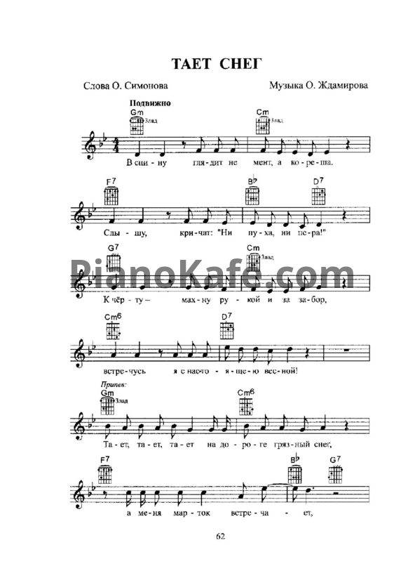 Ноты Бутырка - Тает снег - PianoKafe.com