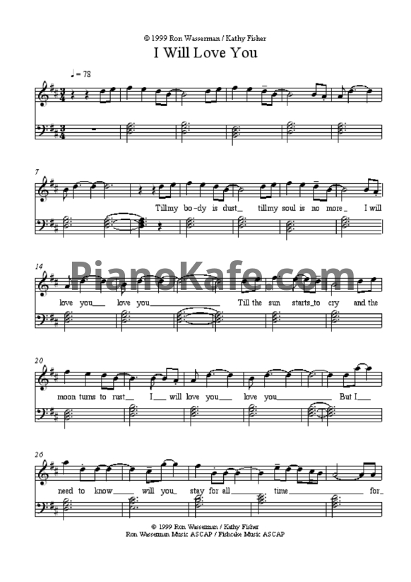 Ноты Kathy Fisher - I will love you - PianoKafe.com