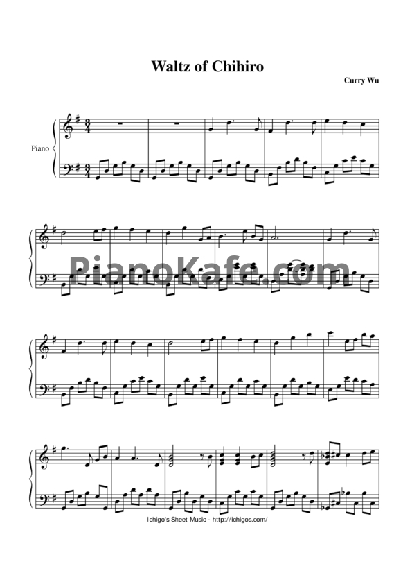 Ноты Joe Hisaishi - Waltz of Chihiro (Версия 2) - PianoKafe.com