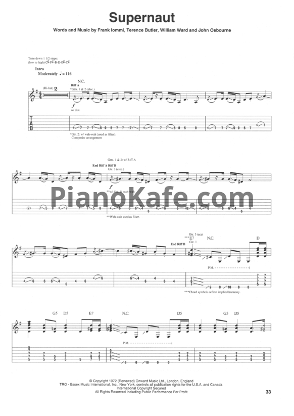 Ноты Black Sabbath - Supernaut (Guitar tabs & Voice) - PianoKafe.com