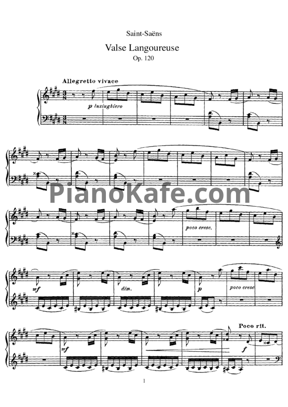 Ноты Камиль Сен-Санс - Томный вальс (Op. 120) - PianoKafe.com
