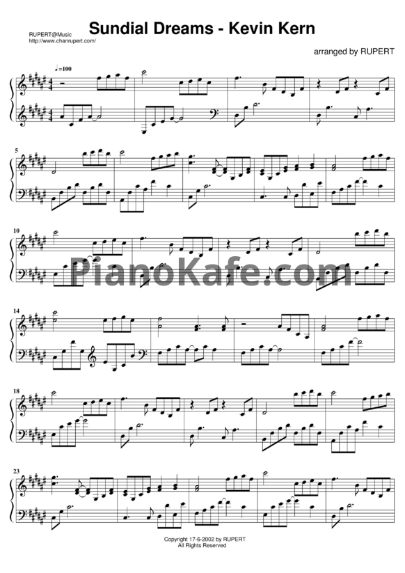 Ноты Kevin Kern - Sundial dreams - PianoKafe.com