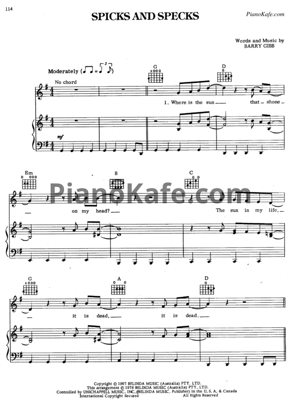 Ноты Bee Gees - Spicks and specks - PianoKafe.com