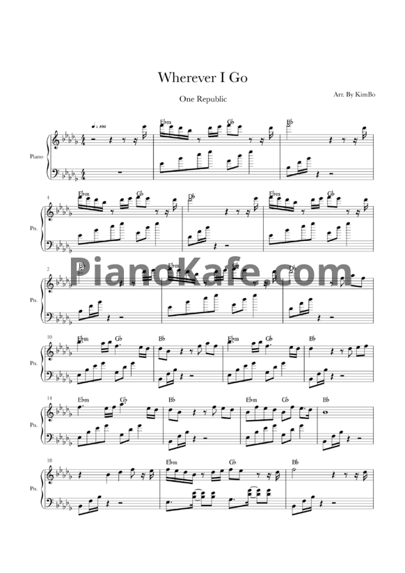 Ноты OneRepublic - Wherever I go - PianoKafe.com