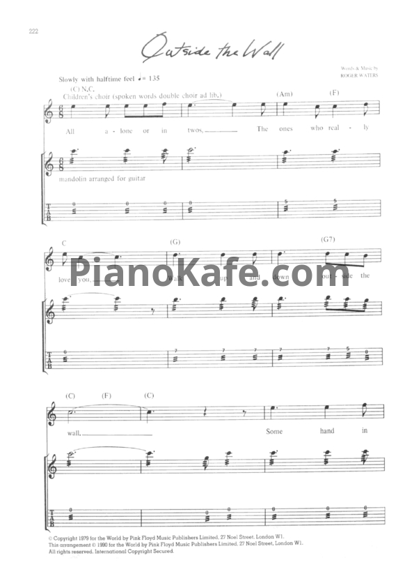 Ноты Pink Floyd - Outside the wall (Guitar tabs) - PianoKafe.com